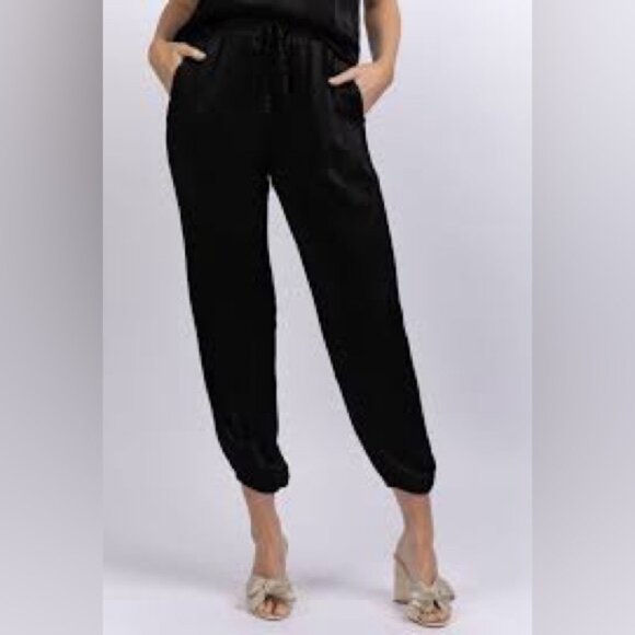 NATION LTD Black Satin Del Rey Jogger Pants Women’s Medium - Picture 1 of 8
